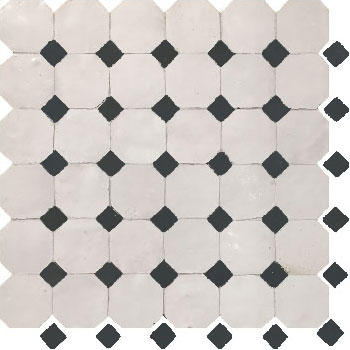 Mosaic House Moroccan tile Kora MDV 26-6 Polar White Black  zellige, mosaic, zellij, field, pattern, glaze, simple, classic, octagonal 